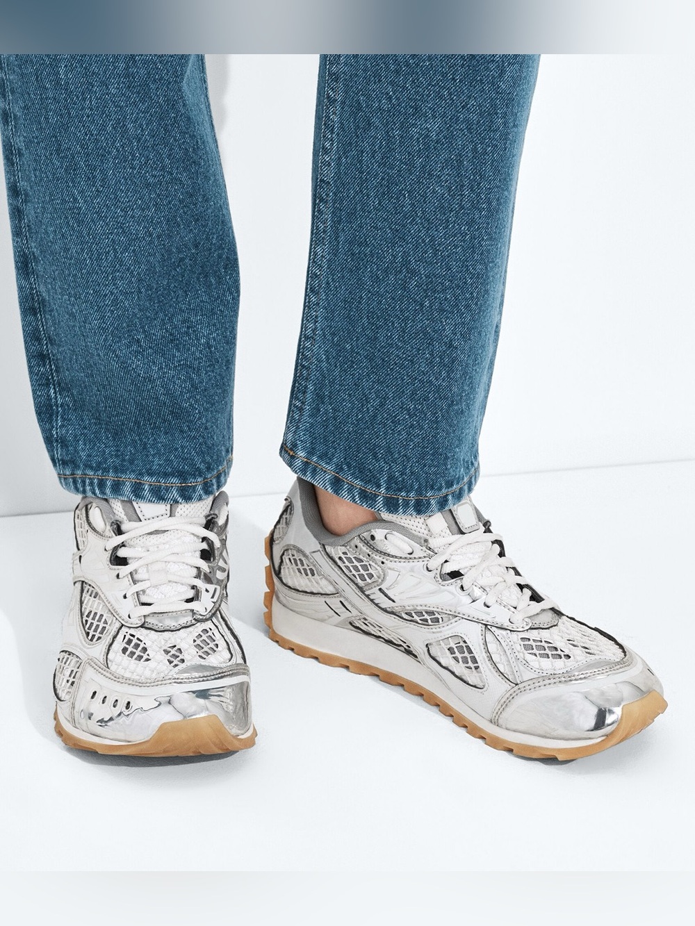 Silver Metallic Mesh Women's Sneakers